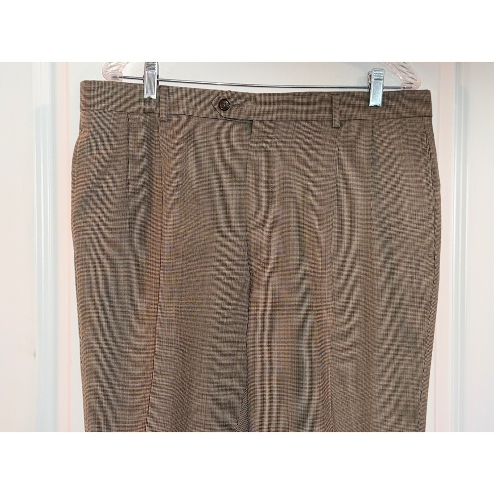 Jos‎ A Bank Mens Brown Micro Check Pleated Cuffed Dress Pants 38x27 Trousers